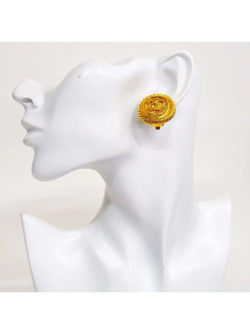 Chanel Earrings Vintage CC Logo Round Circle Gold Plated